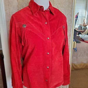 VTG HARLEY-DAVIDSON RED SUEDE LEATHER SHIRT JACKET